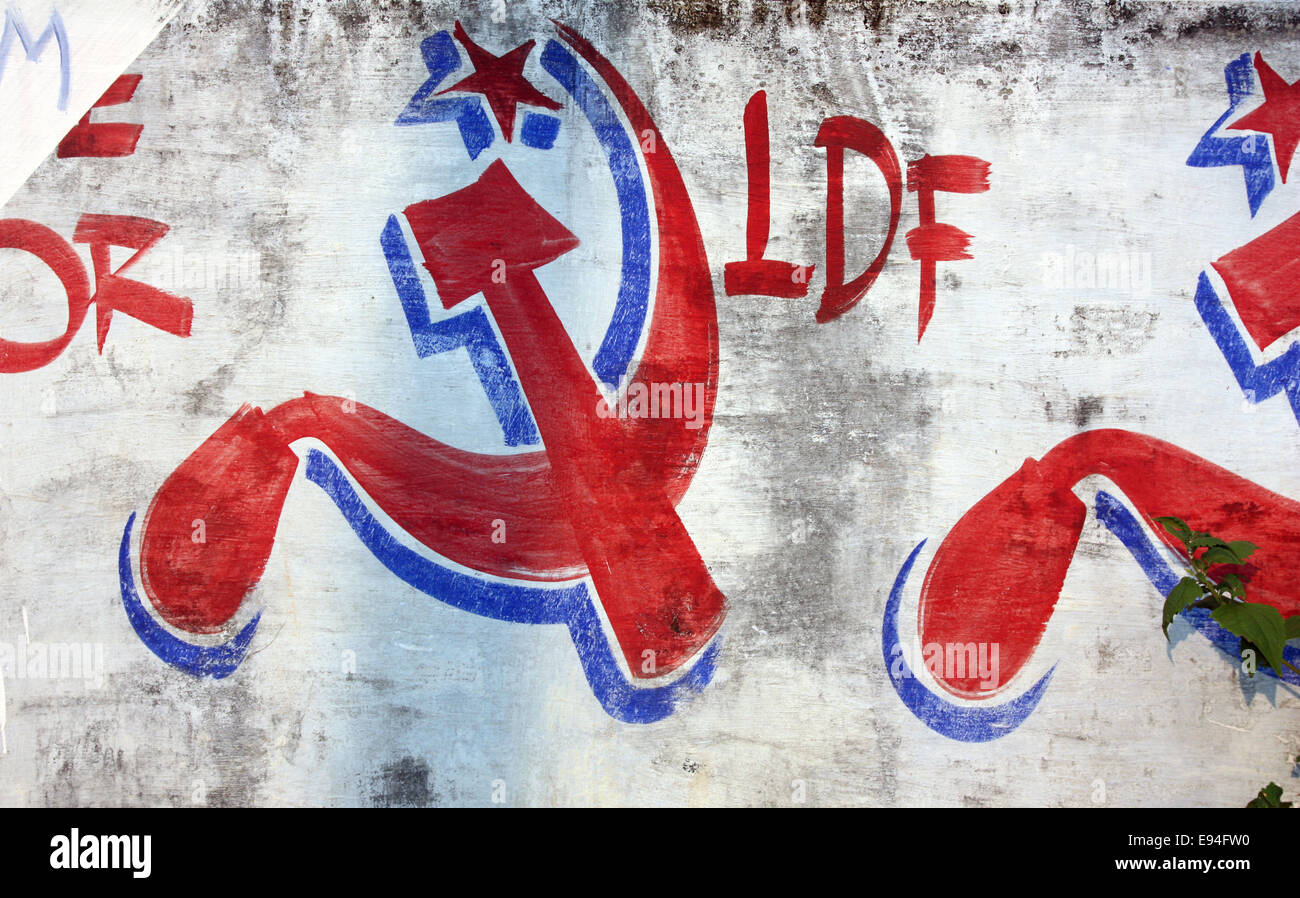 Graffiti der Kommunistischen Partei an der Wand, Kerala, Indien Stockfoto