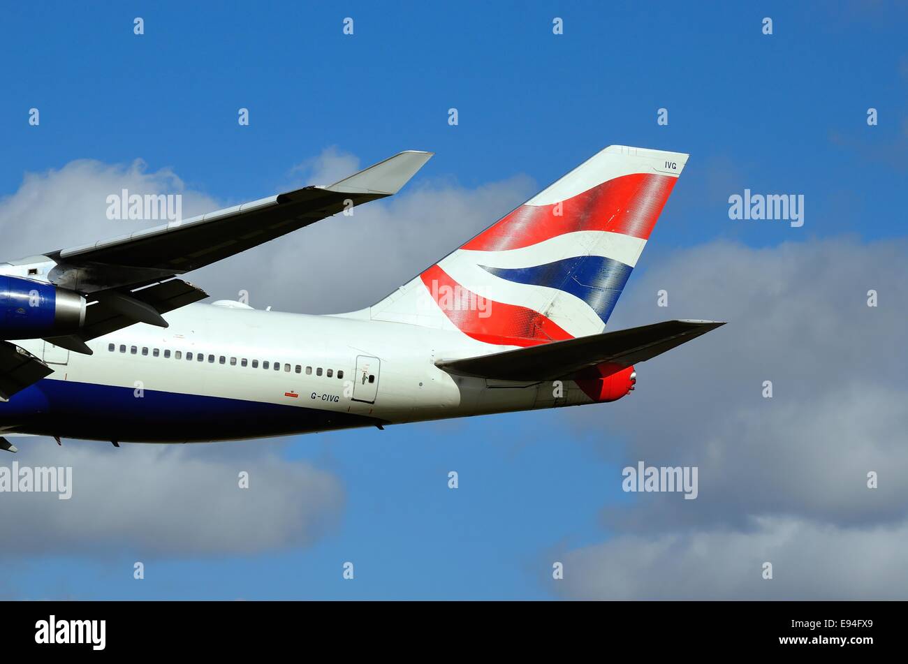 Höhenleitwerk von British Airways Jumbo jet Stockfoto