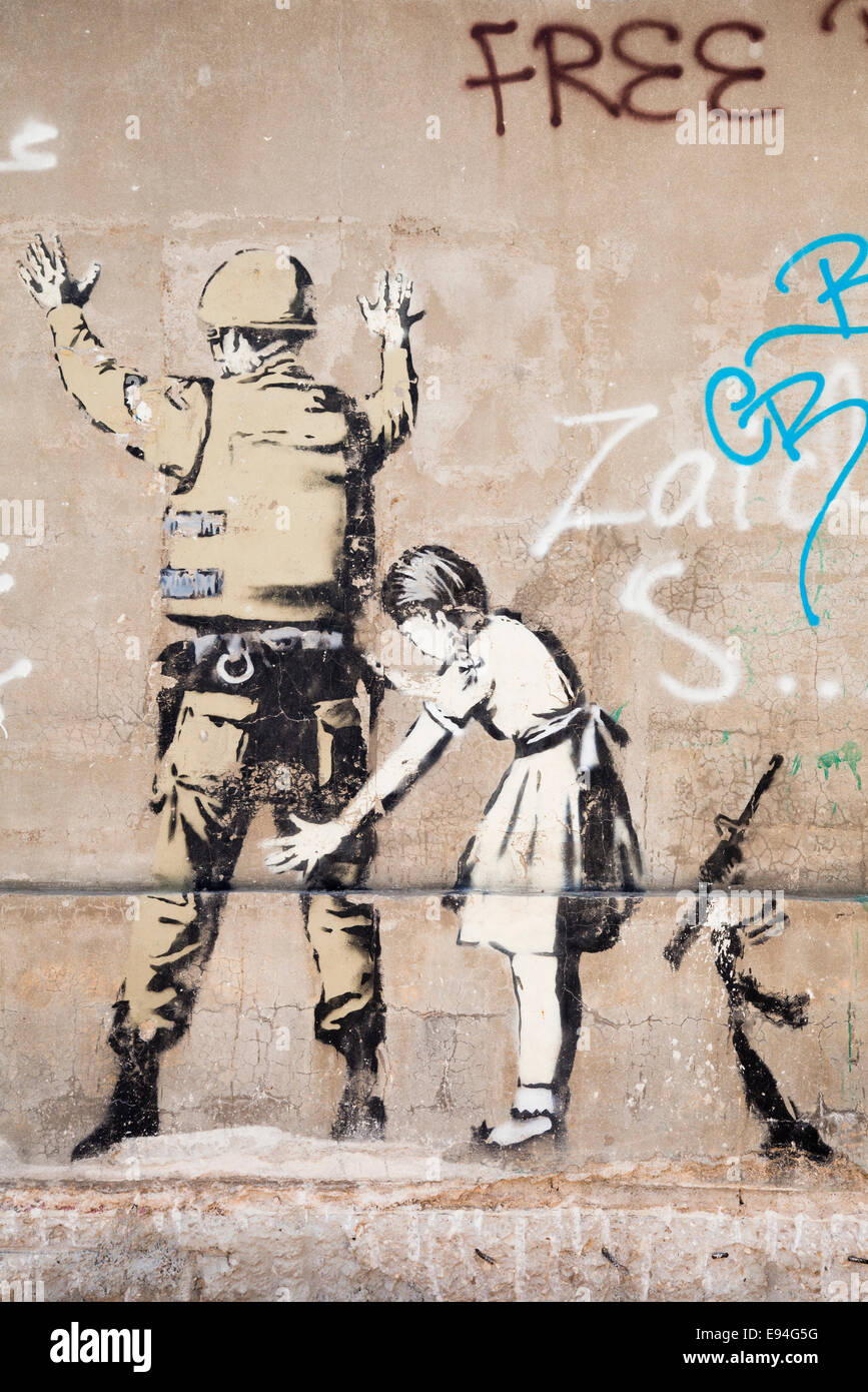 Banksy Kunstwerk auf israelische Sicherheitsmauer, Bethlehem, Palästina Stockfoto