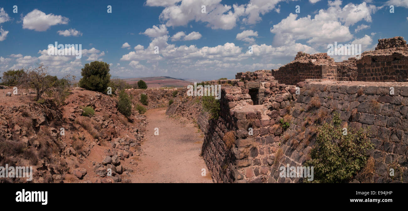 Israel. Die Wände der Belvoir (Kokhav HaYarden - ' Star des Jordanien Flusses') Festung, ein 12. Jahrhundert Crusader Fort. Stockfoto