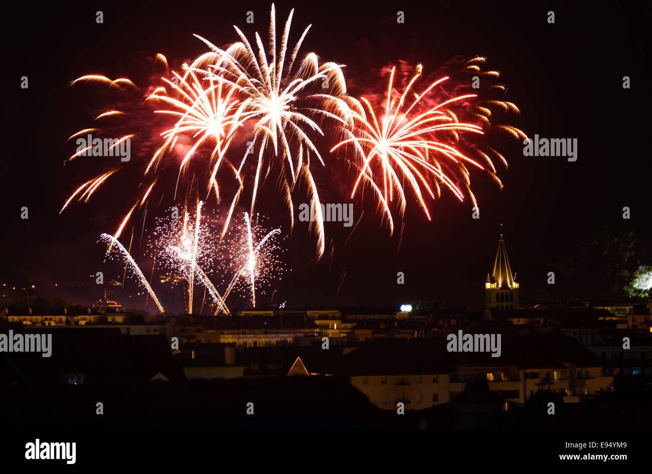 Annecy Bastille Day Feuerwerk Altstadt Stockfoto