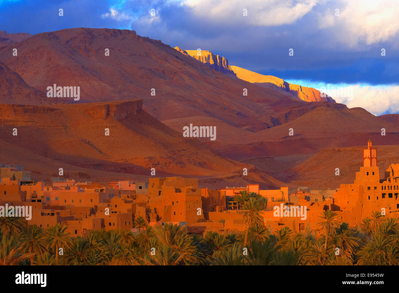 Alten Kasbah, Oase, Abendlicht, Tinghir, Tineghir, Tingħi, Todra-Tal, Todra Schlucht, Marokko Stockfoto