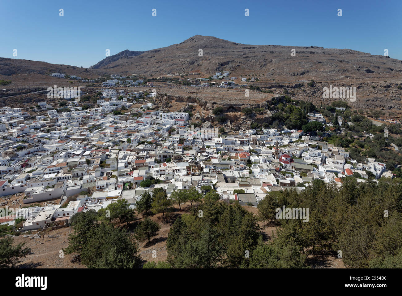 Stadtbild, Lindos, Rhodos, Dodekanes, Griechenland Stockfoto