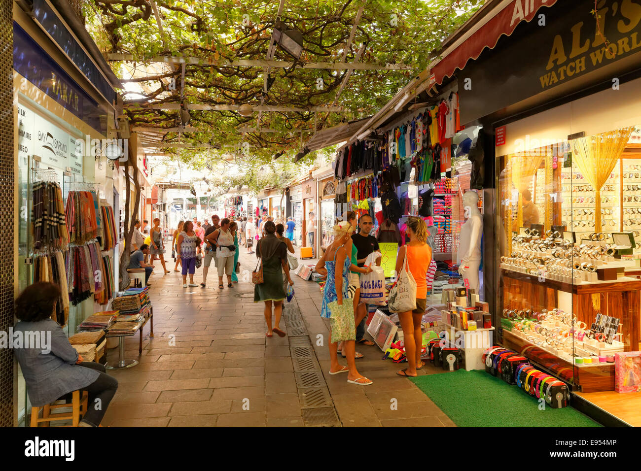 Einkaufsstraße in der Altstadt, Provinz Muğla, Ägäis, Bodrum, Türkei Stockfoto