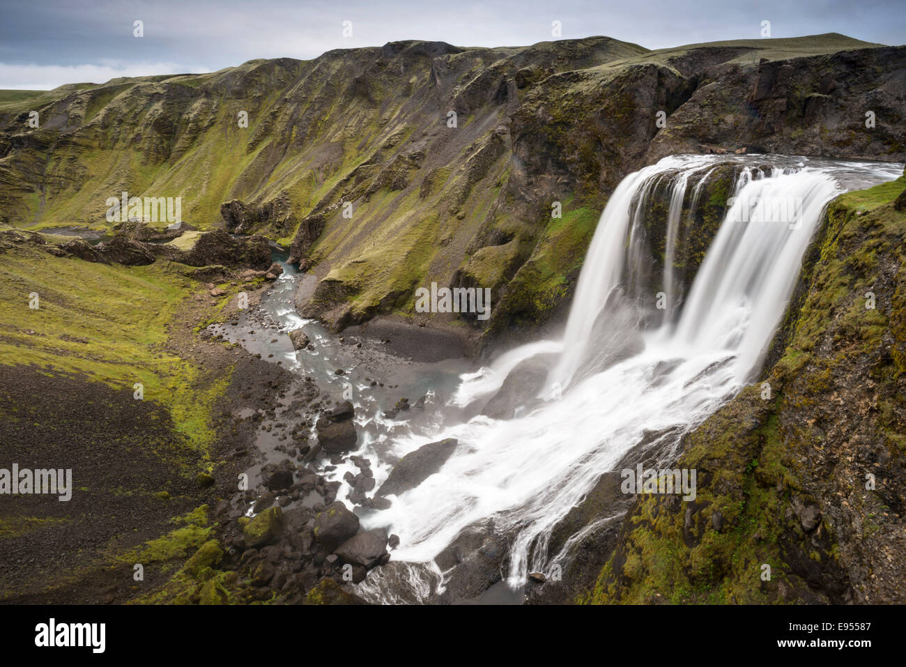Fagrifoss Wasserfall, Fluss Geirlandsá, Lakagigar Region Vatnajökull-Nationalpark, Hochland, Island Stockfoto
