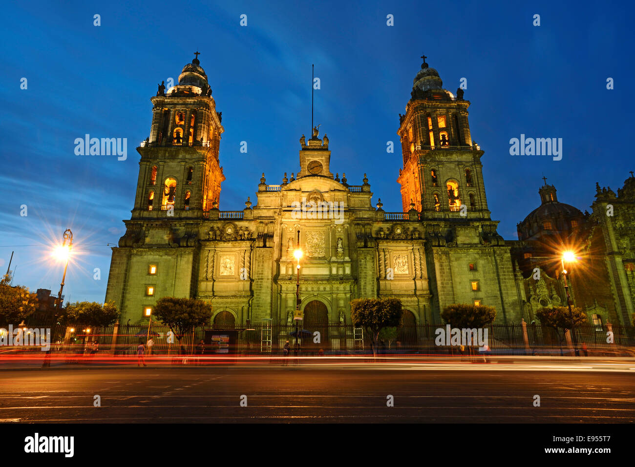 Kathedrale von Mexiko-Stadt, Catedral Metropolitana De La Asunción de Maria, Plaza De La Constitución und Zocalo Stockfoto