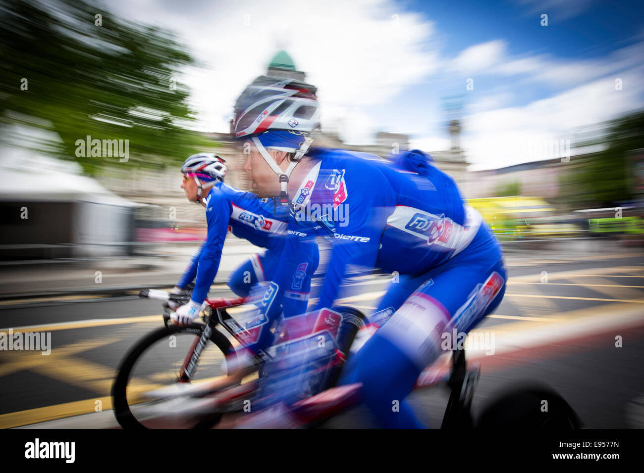 Giro d'Itala-Ziellinie in Belfast, Nordirland 2014 Stockfoto