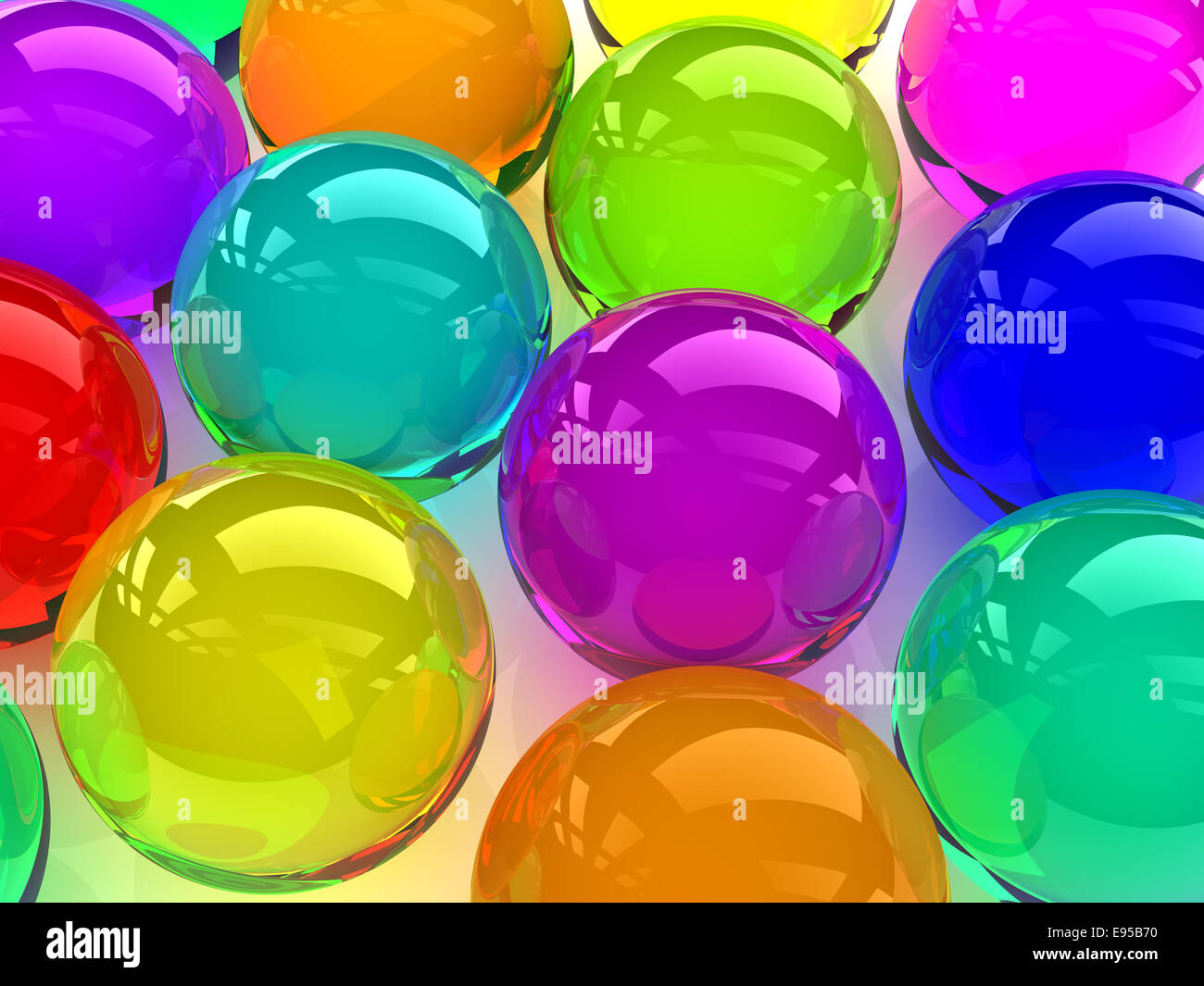 3D bunte Glaskugeln, Digital generiert. Stockfoto