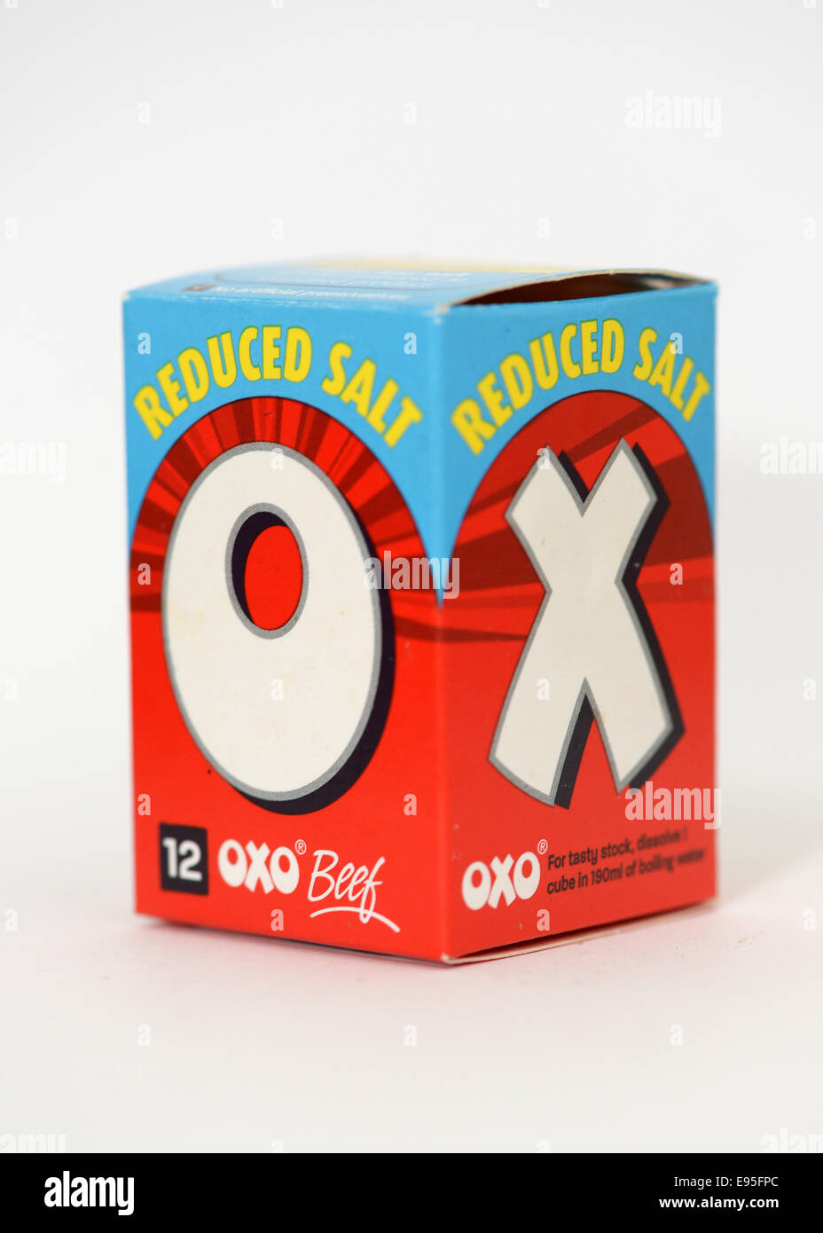 Oxo-Würfel-Box, Rindfleisch Oxo, reduziert Salz. Stockfoto