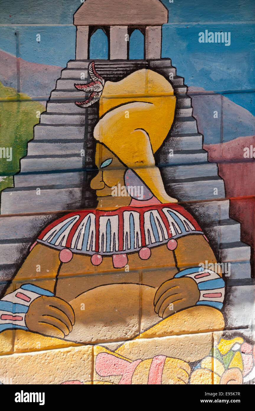 Maya-Tempel Kunst Wandbild, San Pedro La Laguna Lake Atitlan, Guatemala Stockfoto