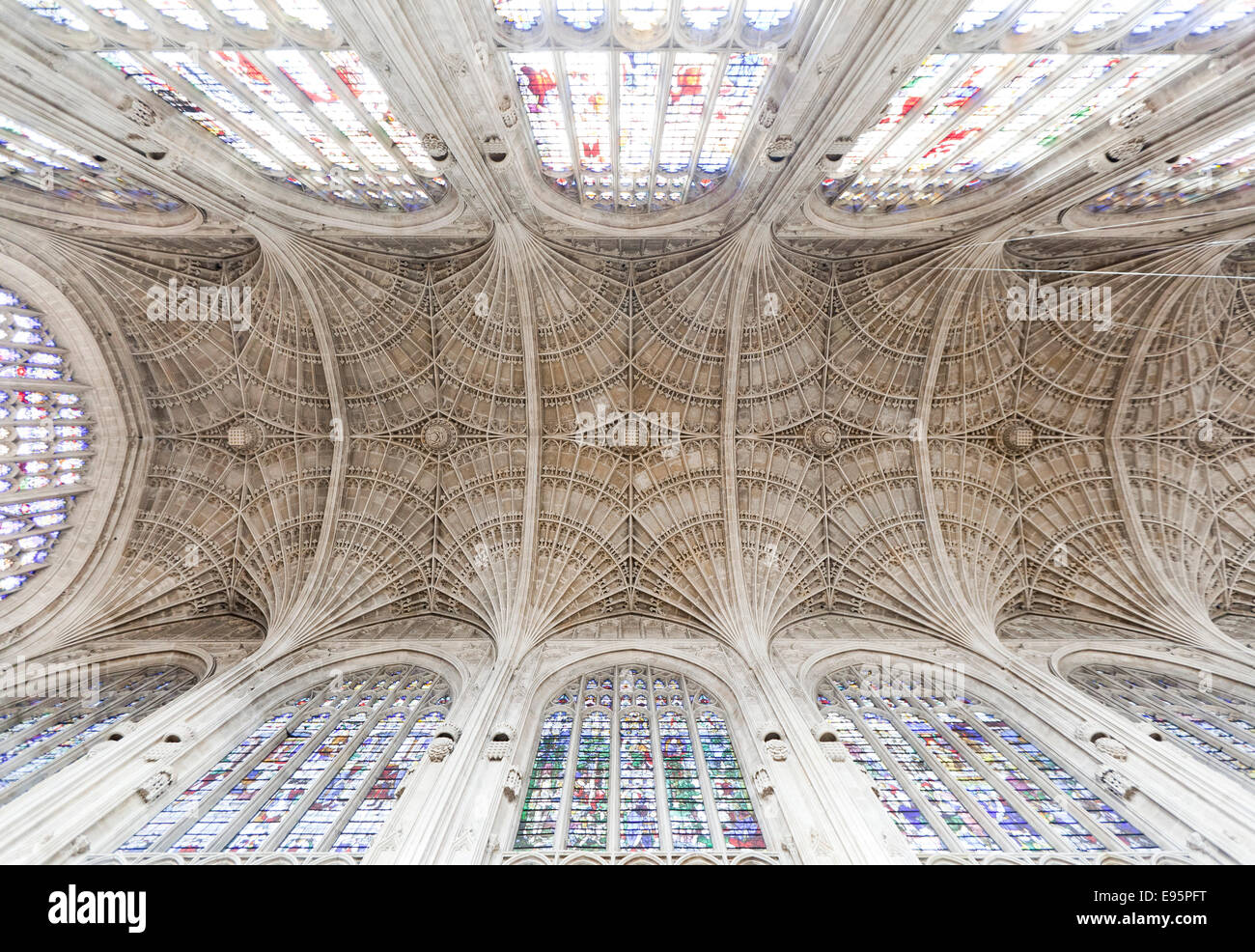 Gewölbte Decke der Kapelle des King College, Cambridge Stockfoto