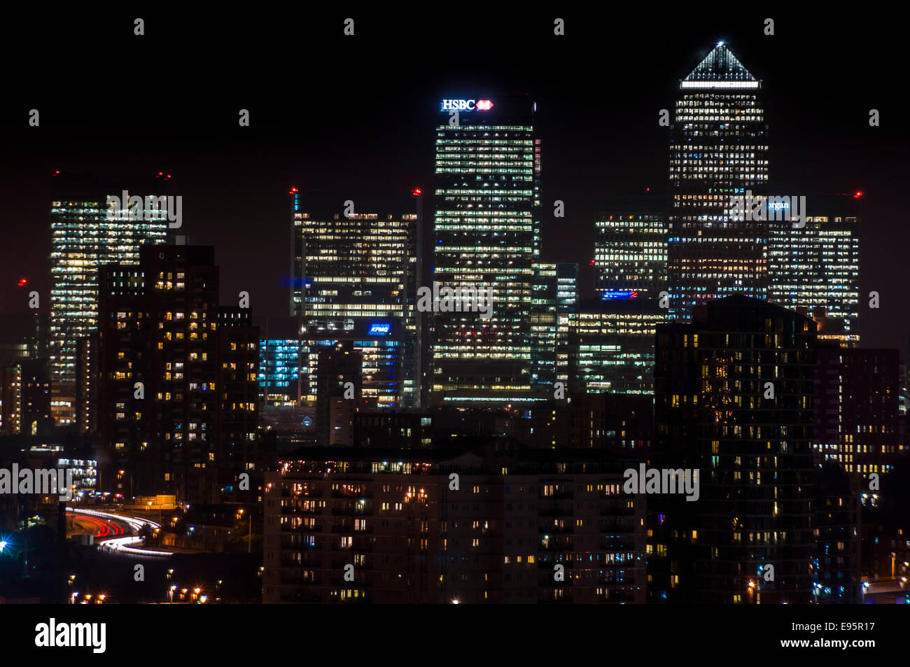 Blick auf Canary Wharf Stockfoto