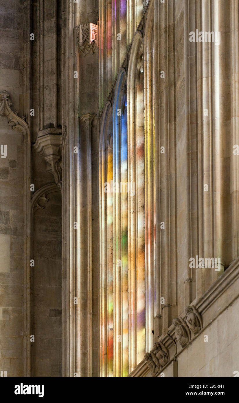 Buntglas-Fenster Reflexionen, Kapelle des Kings College, Cambridge Stockfoto
