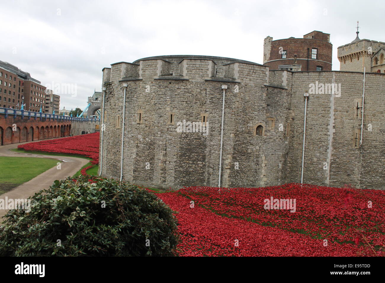 Blut gefegt, Länder und Meere rot - Paul Cummins Mohnblumen in den Tower of London Stockfoto