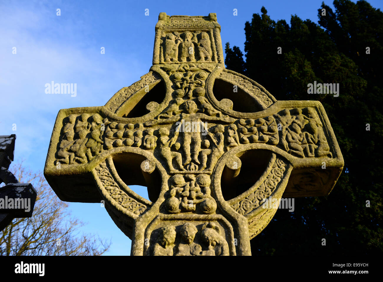 Abendlicht auf das Kreuz von Muiredach eine berühmte 10. Jahrhundert Schleifkopf überqueren an Monasterboice County Louth, Irland Stockfoto