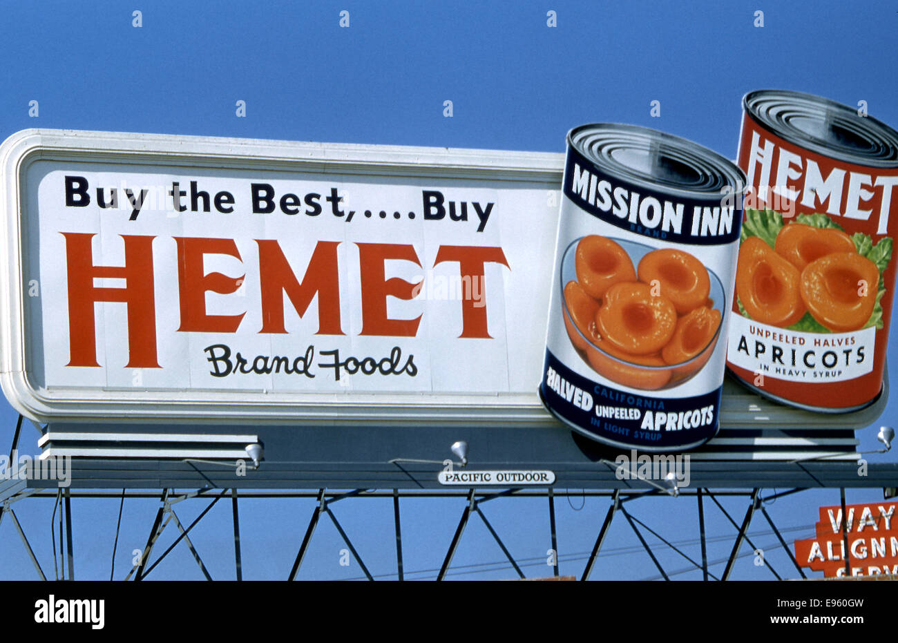 Plakatwerbung Hemet Marke Konserven Obst ca. 1950 Stockfoto