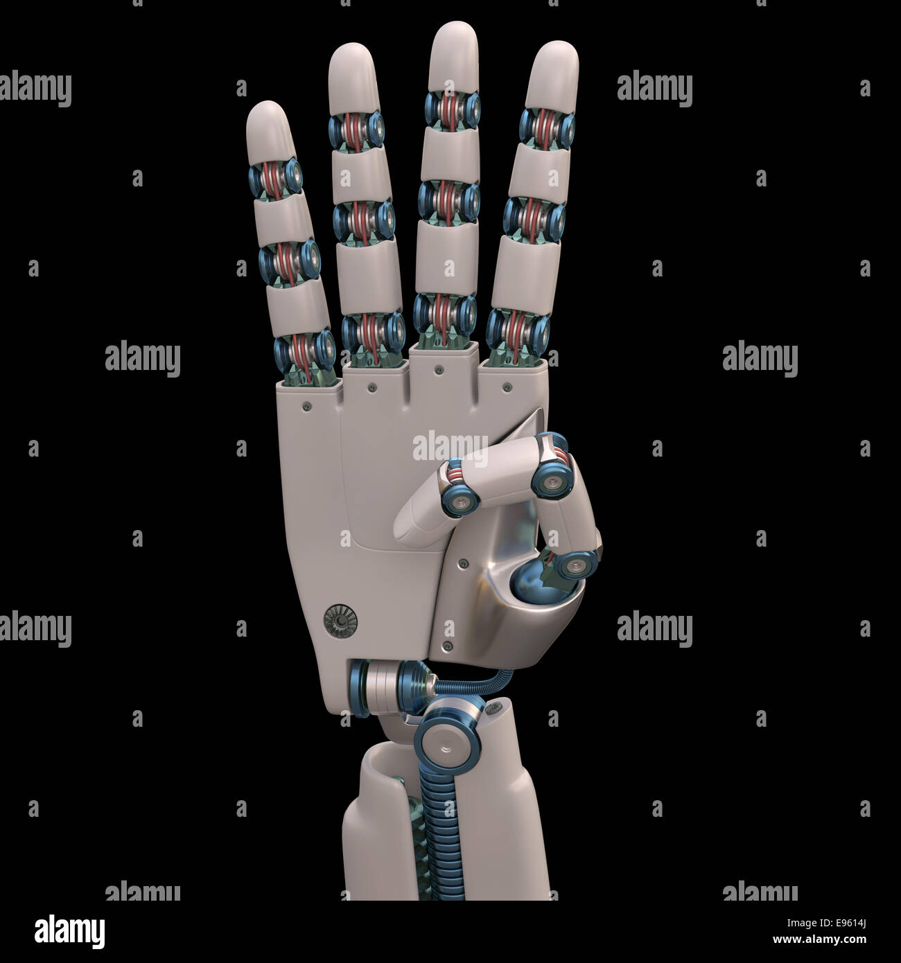 Roboter-Hand geformt und Maßnahmen, die das menschliche Skelett zu imitieren. Clipping-Pfad enthalten. Stockfoto