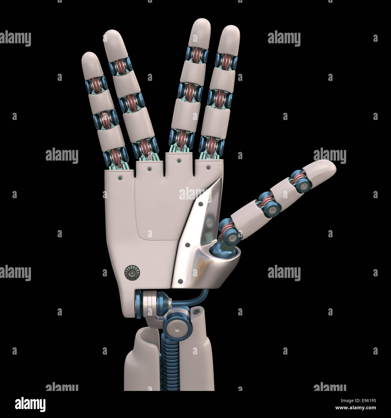 Roboter-Hand geformt und Maßnahmen, die das menschliche Skelett zu imitieren. Clipping-Pfad enthalten. Stockfoto