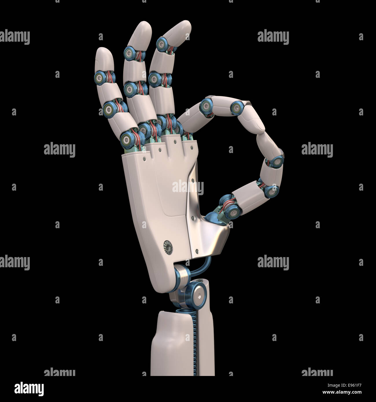 Roboter-Hand geformt und Maßnahmen, die das menschliche Skelett zu imitieren. Clipping-Pfad enthalten. Stockfoto