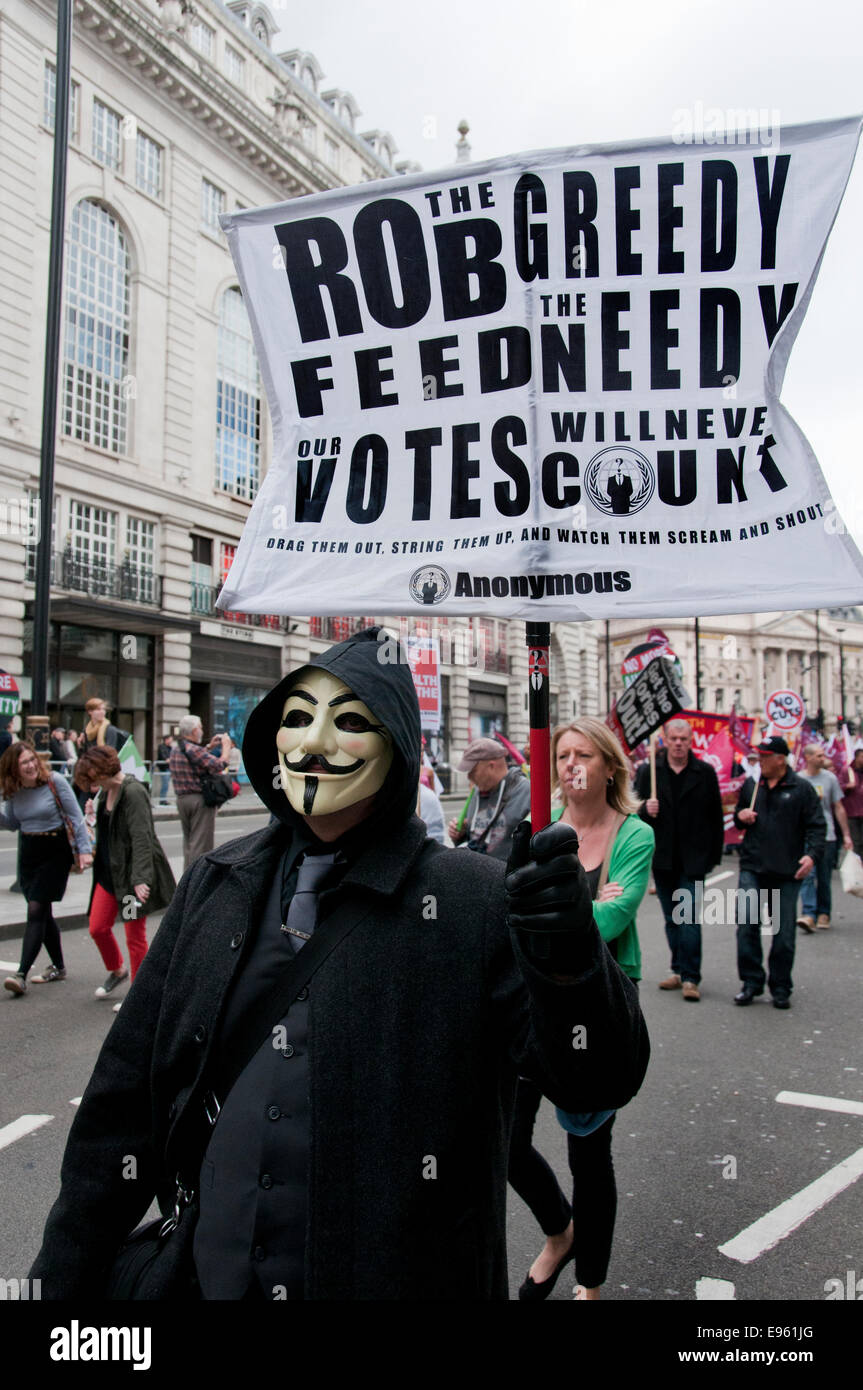 90.000 Menschen beitreten TUC General gegen Sparpolitik & Großbritannien Bedürfnisse ein März Zahlen steigen und Kundgebung in London 18. Oktober 2014 Stockfoto