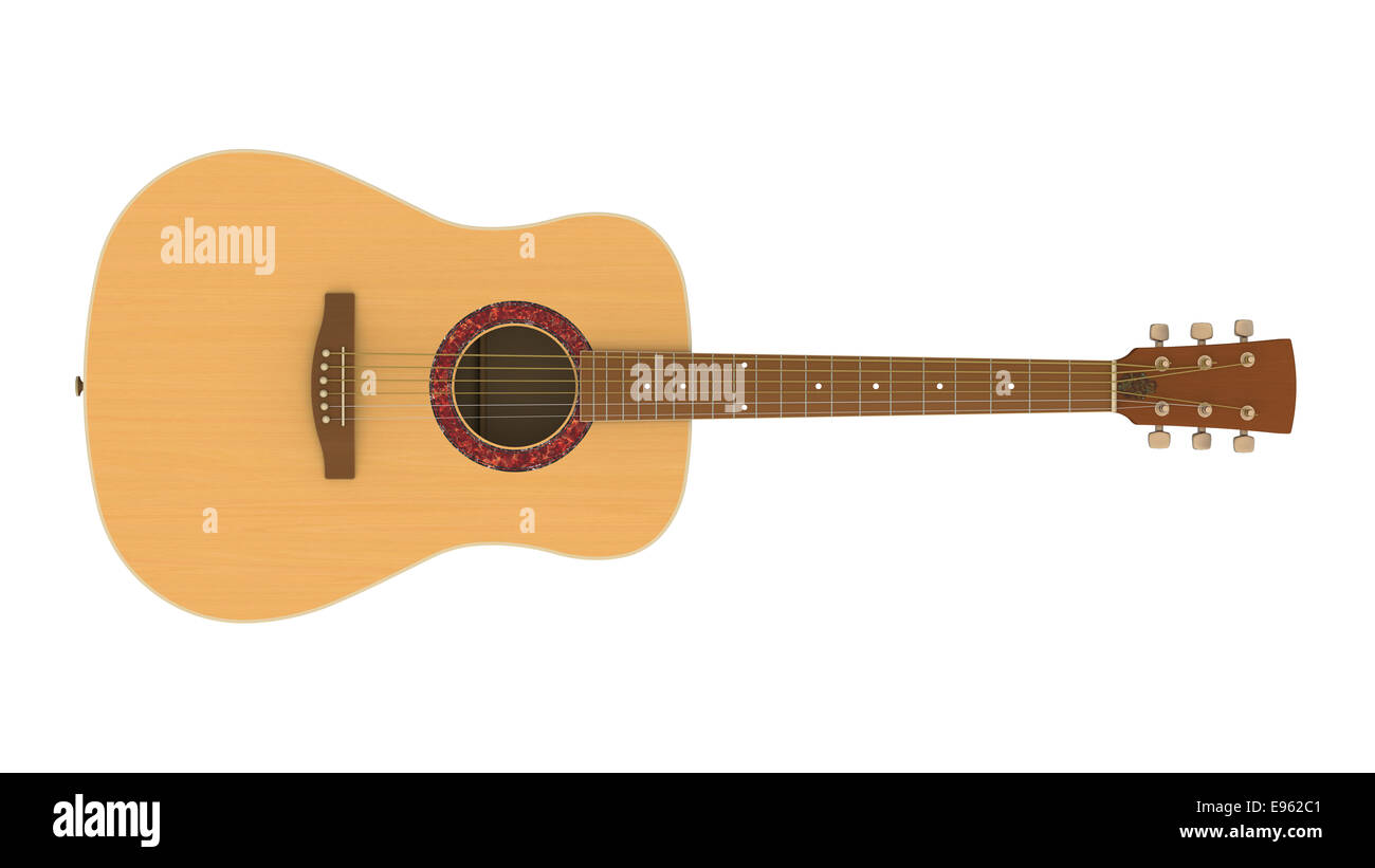 3D-Modell der Akustikgitarre isoliert auf weißem Hintergrund Stockfoto