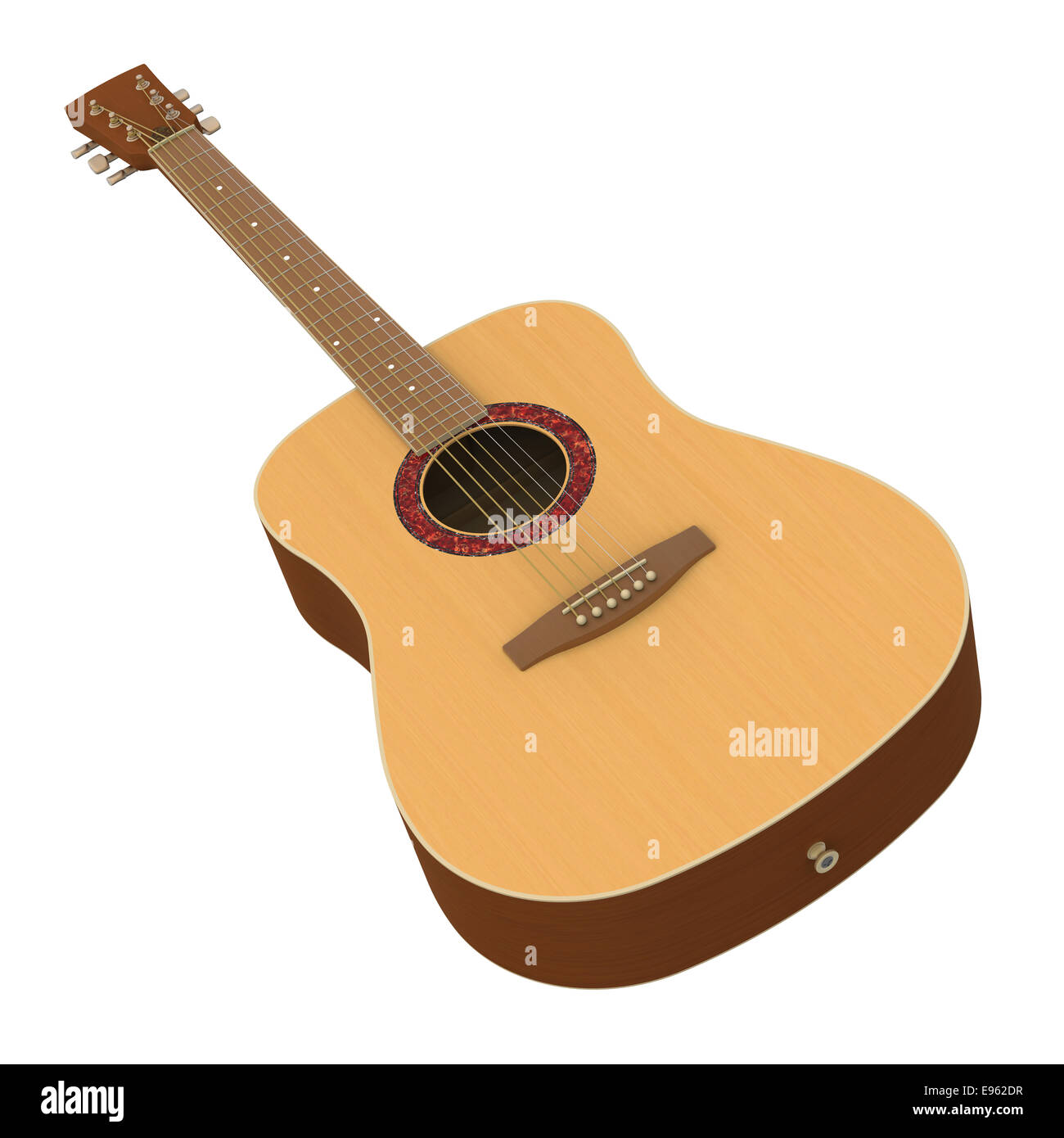 3D-Modell der Akustikgitarre isoliert auf weißem Hintergrund Stockfoto