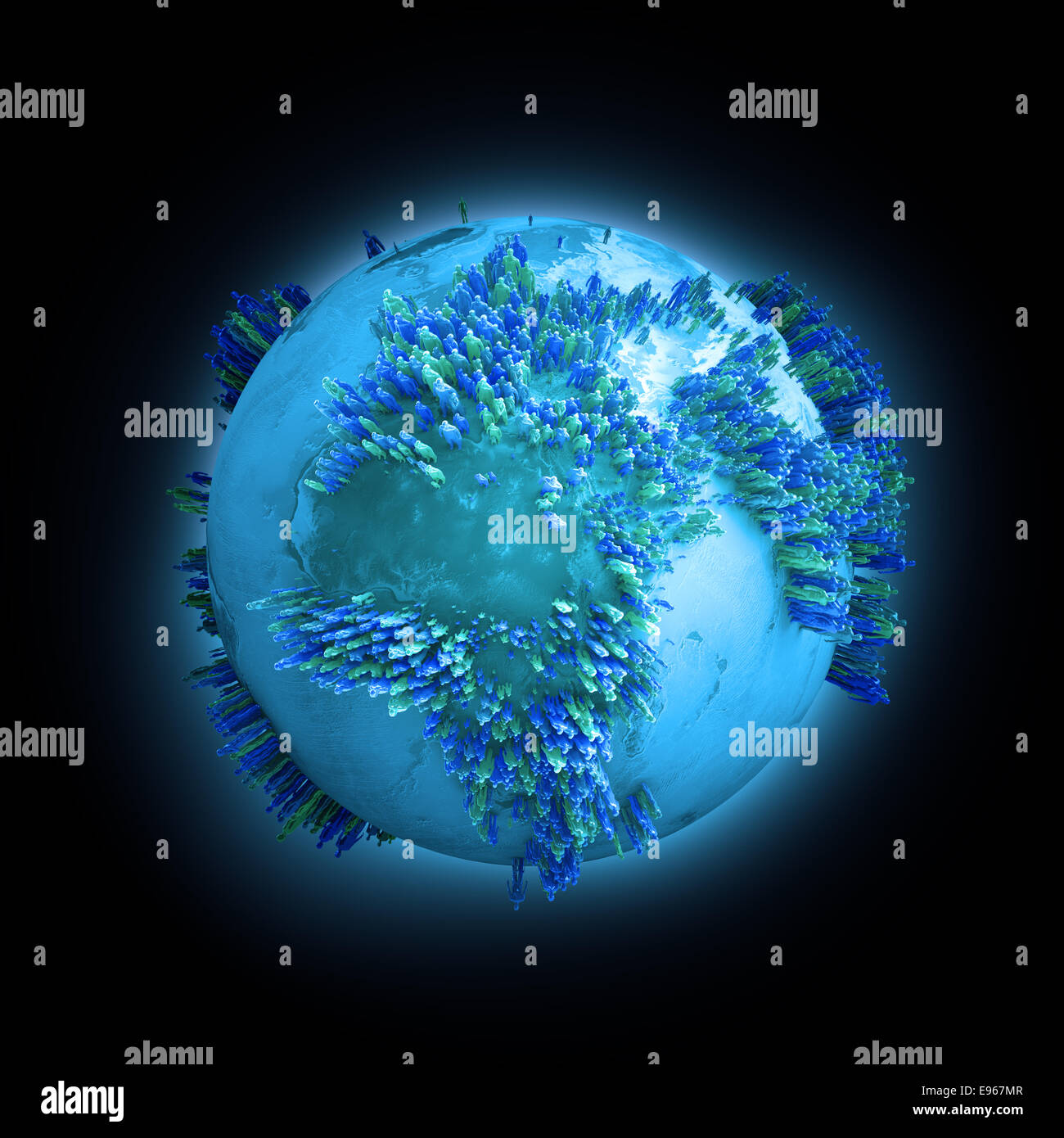 Weltbevölkerung - kleine Menschen auf einem Globus Stockfoto