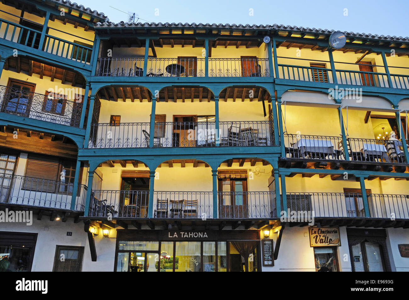 Die Plaza Mayor, Chinchon, Spanien Stockfoto