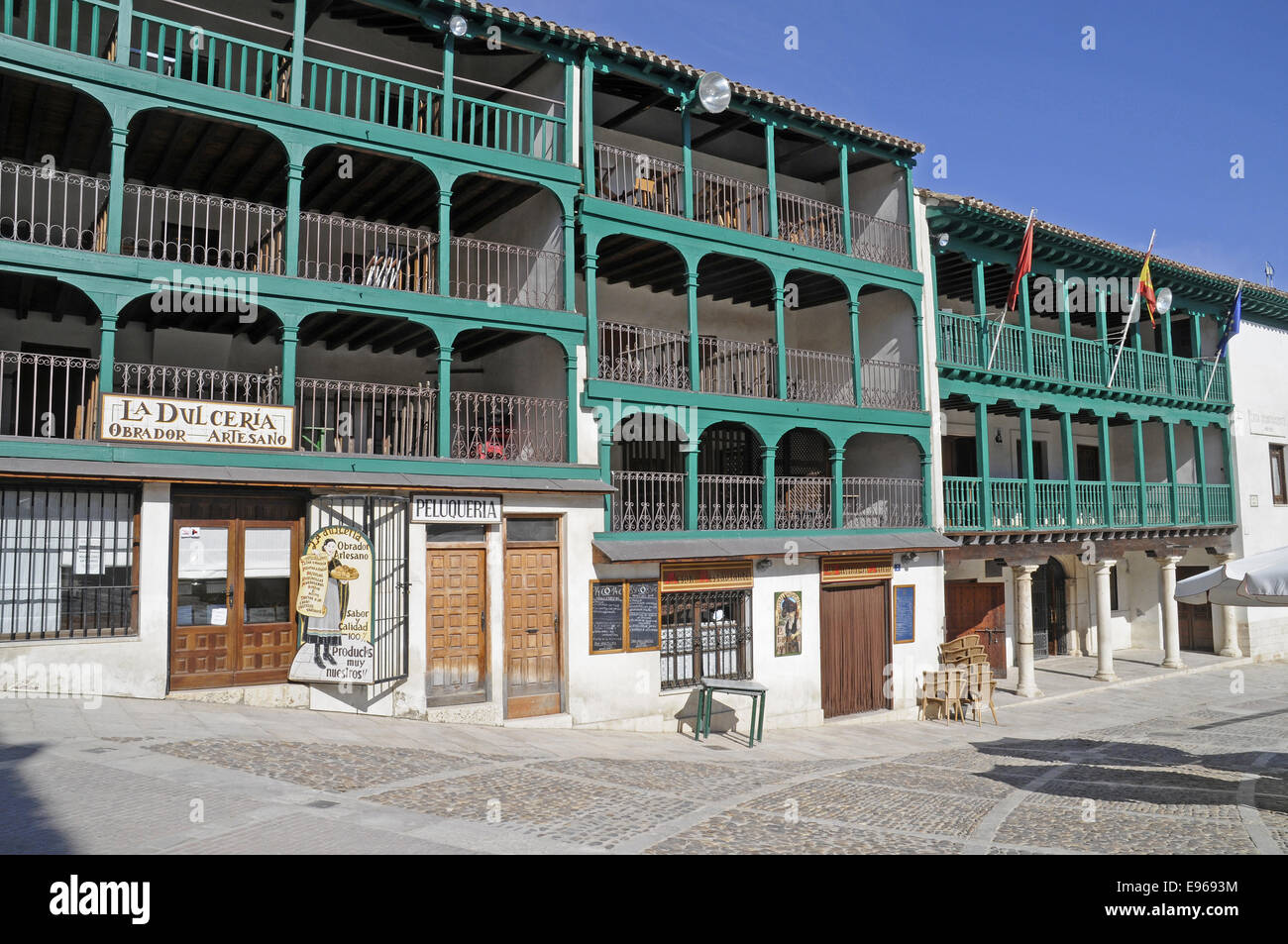 Die Plaza Mayor, Chinchon, Spanien Stockfoto