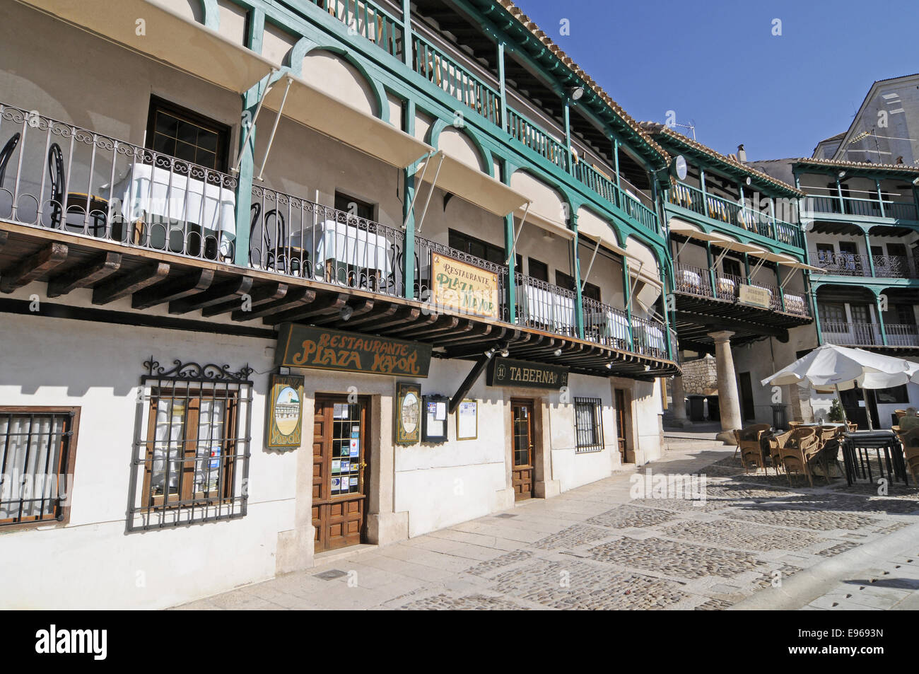 Die Plaza Mayor, Chinchon, Spanien Stockfoto