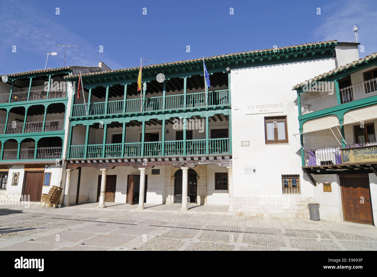Die Plaza Mayor, Chinchon, Spanien Stockfoto