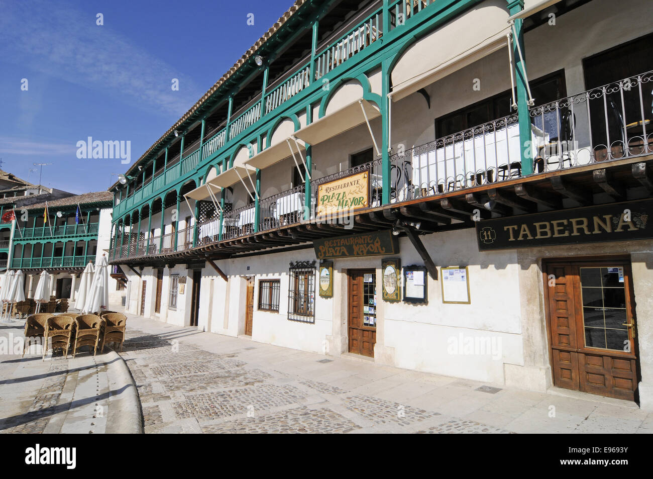 Die Plaza Mayor, Chinchon, Spanien Stockfoto