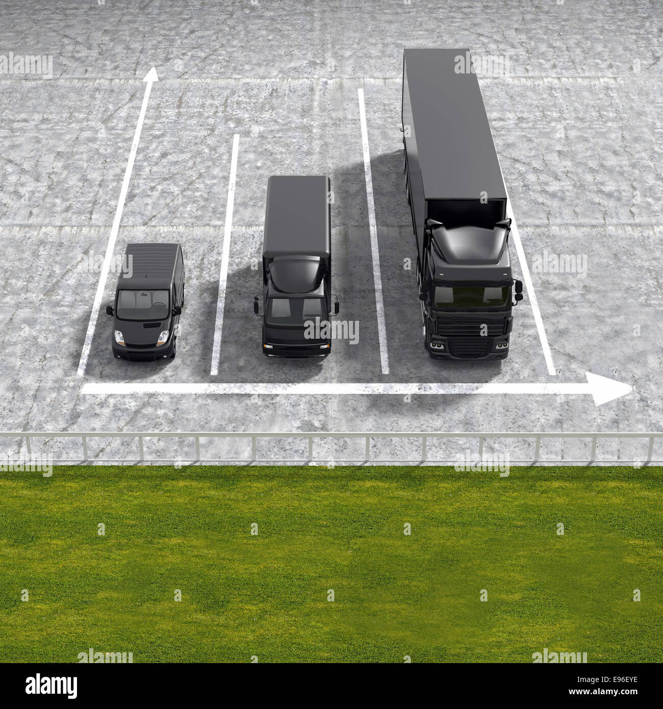 Logistik Transport Service Wachstum Geschäftserfahrung Grafiken Illustration perspektivisch mit schwarzen Transportwagen und park Stockfoto