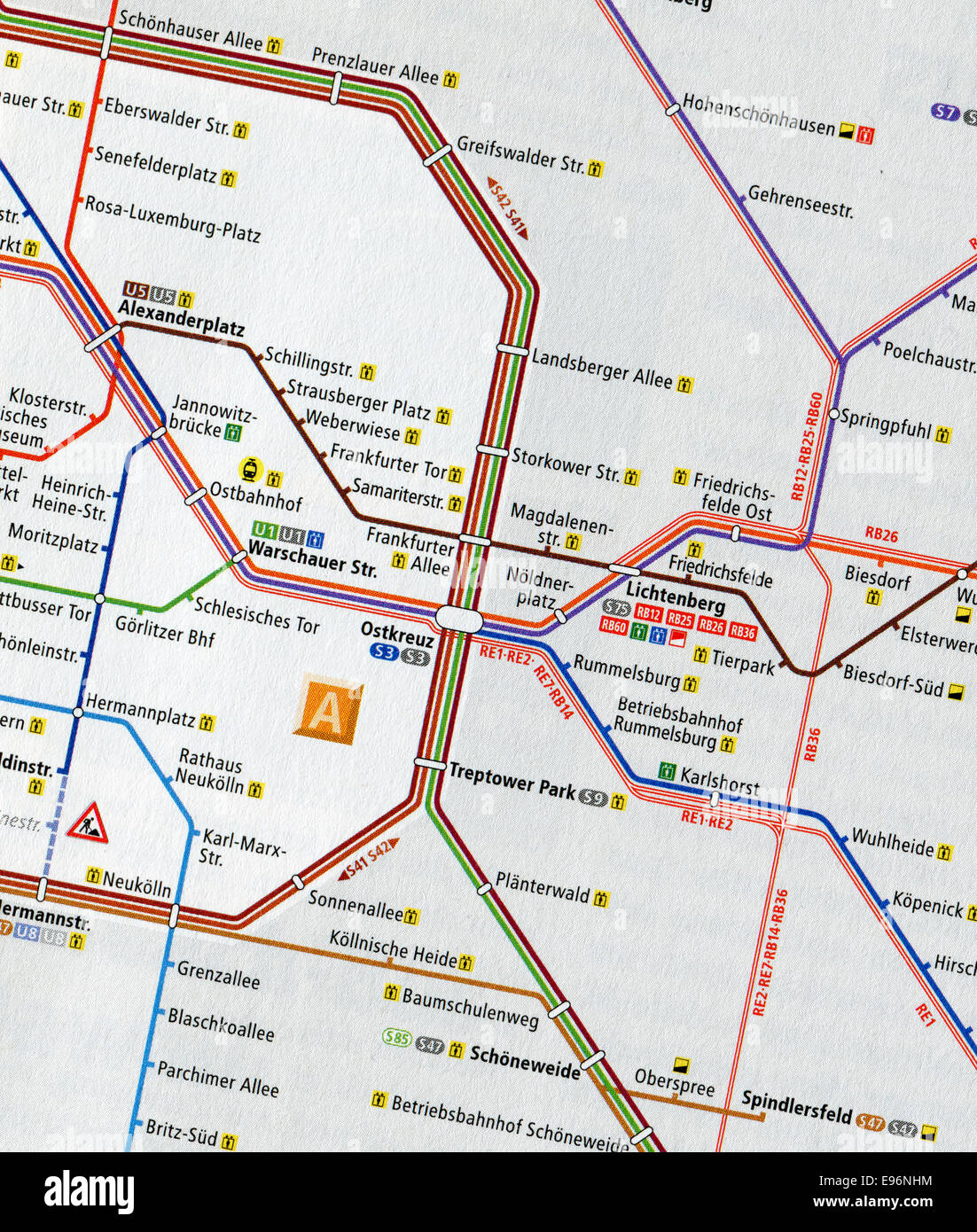 BERLIN, Deutschland - 11. Mai 2014: Close-up-Karte von zentralen Berliner u-Bahn-Stationen. Stockfoto