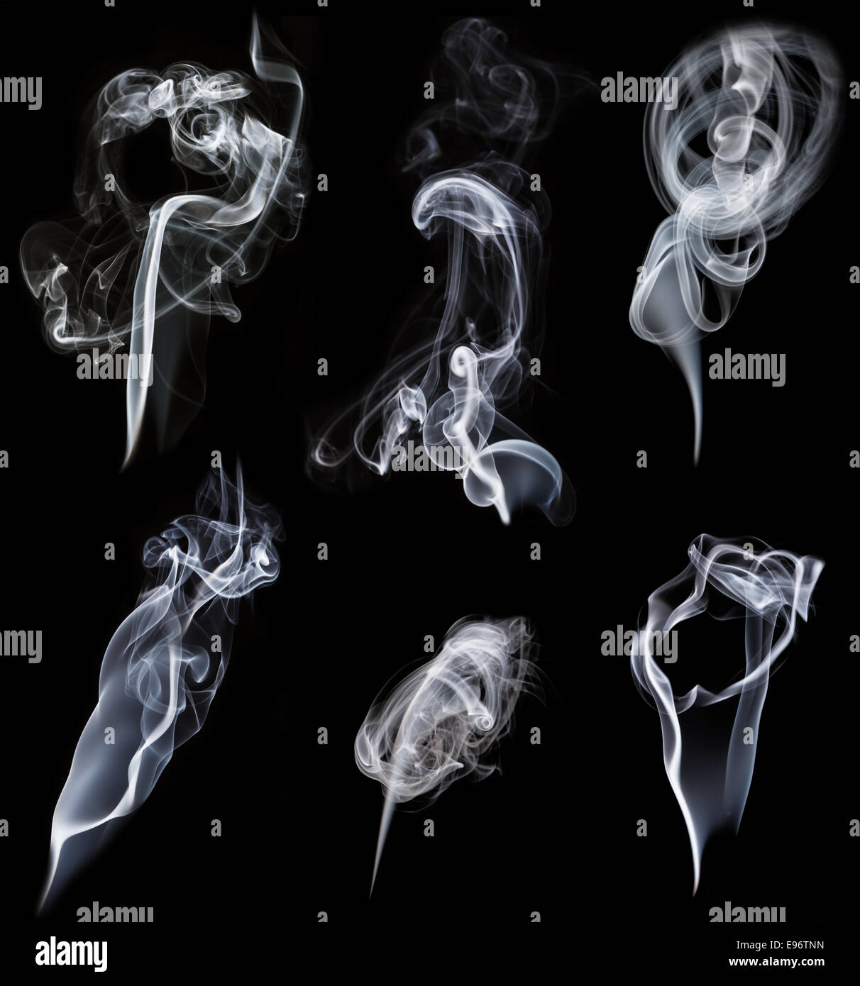 Satz von raucht auf schwarzem Hintergrund Stockfoto