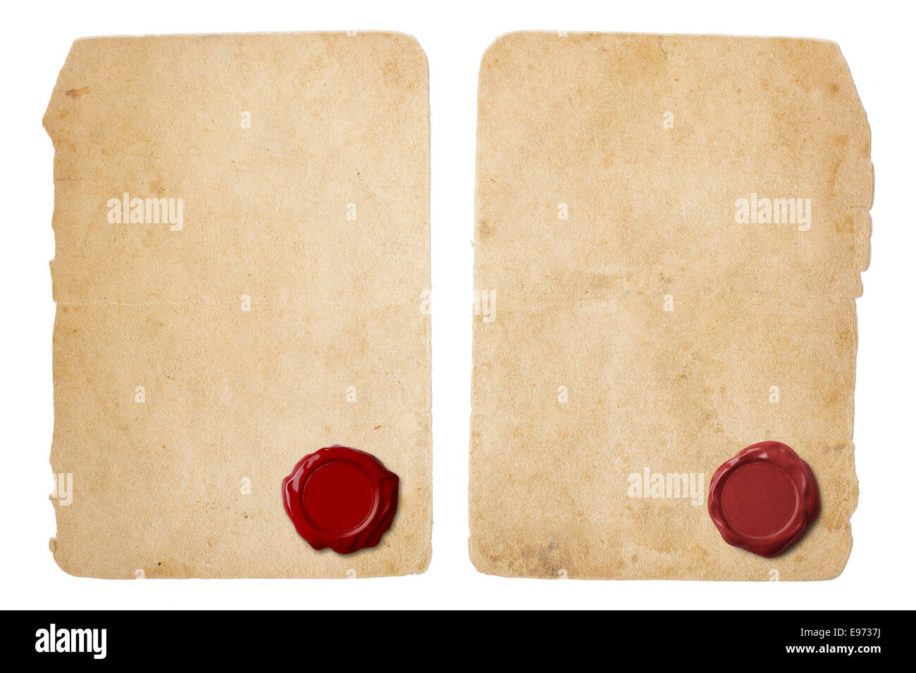 Alten Pergament Brief set mit Siegel aus rotem Wachs Stockfoto