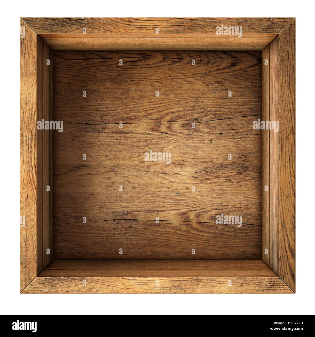 alte Holz Box Draufsicht isoliert Stockfoto