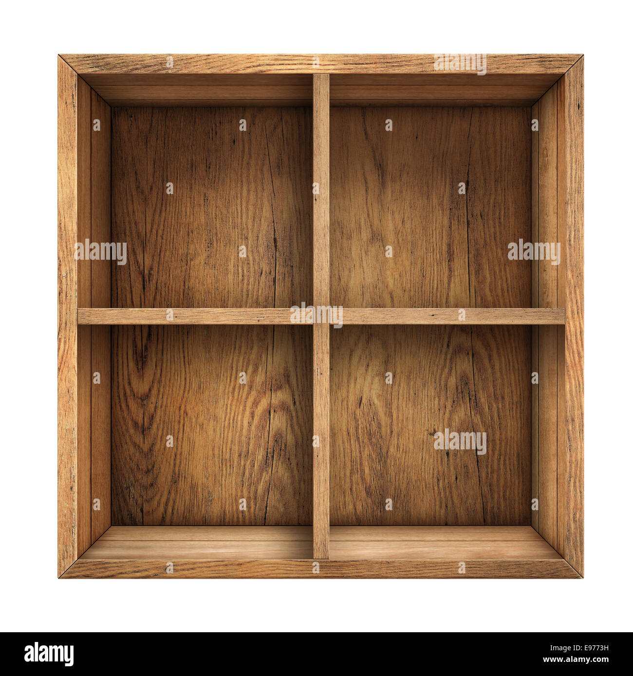 alte hölzerne Kiste oder Schublade Draufsicht isoliert Stockfoto