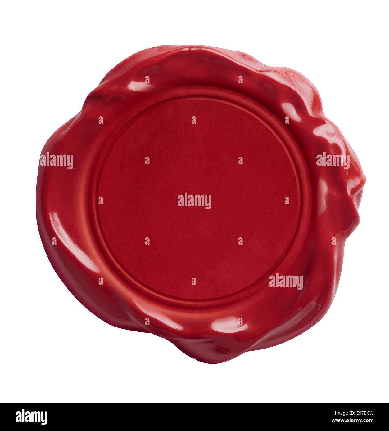 Siegel aus rotem Wachs isoliert mit Beschneidungspfad enthalten Stockfoto