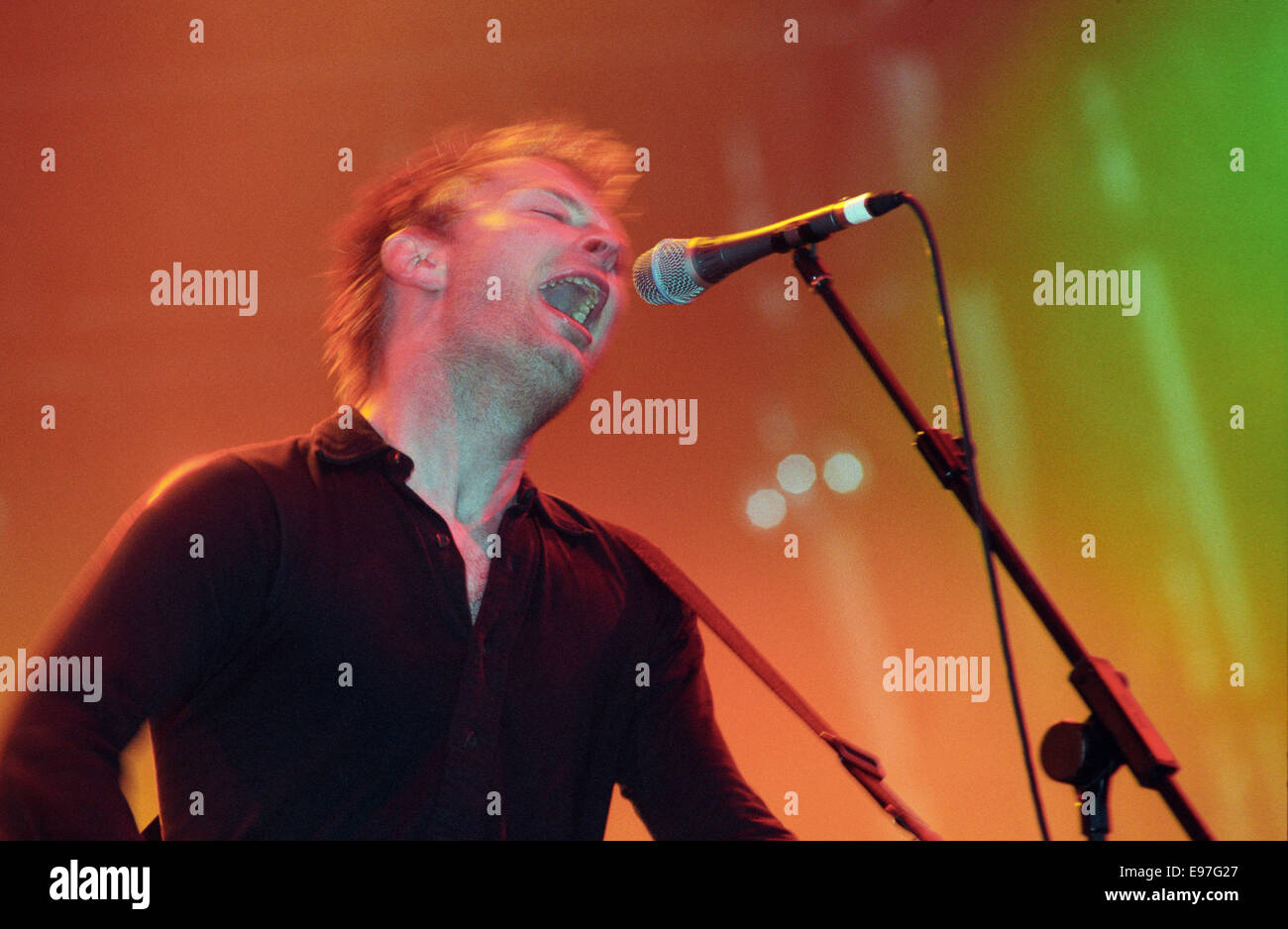 Thom Yorke von Radiohead an ' t In The Park "Musikfestival in Schottland, im Jahr 1996. Stockfoto