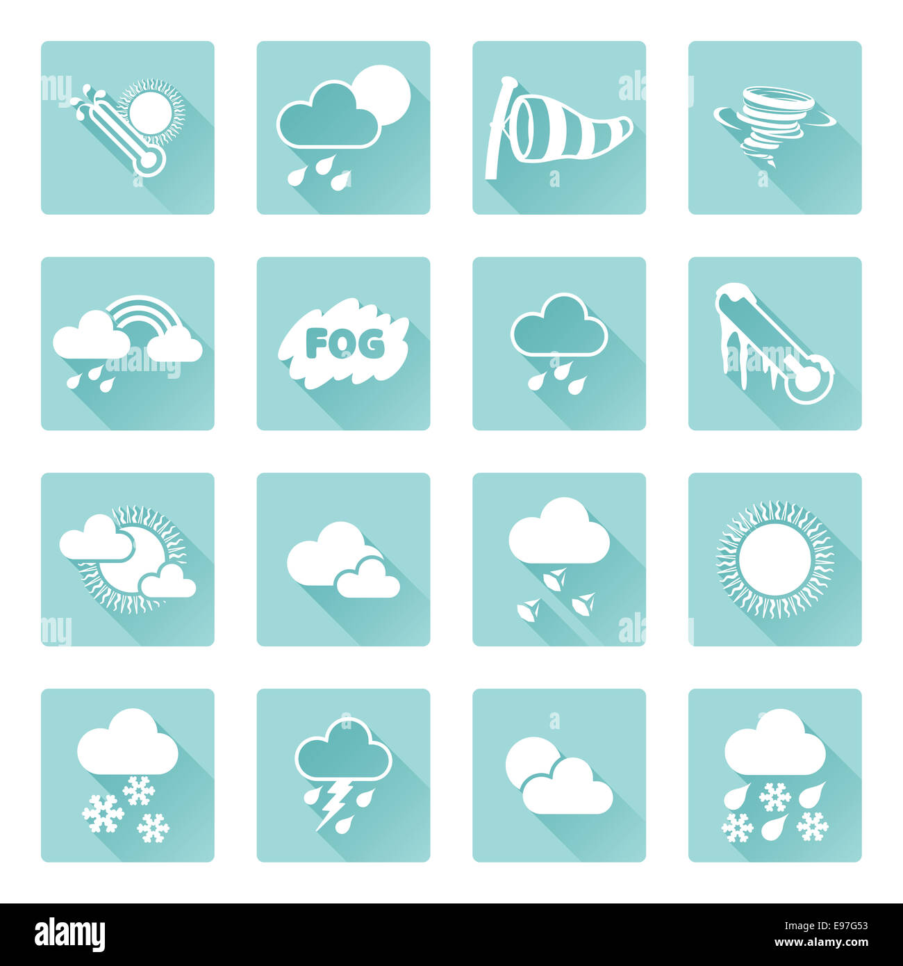 Wetter-Icon set für Wettervorhersage apps oder ähnliches in modernen flachen Schattenstil Stockfoto