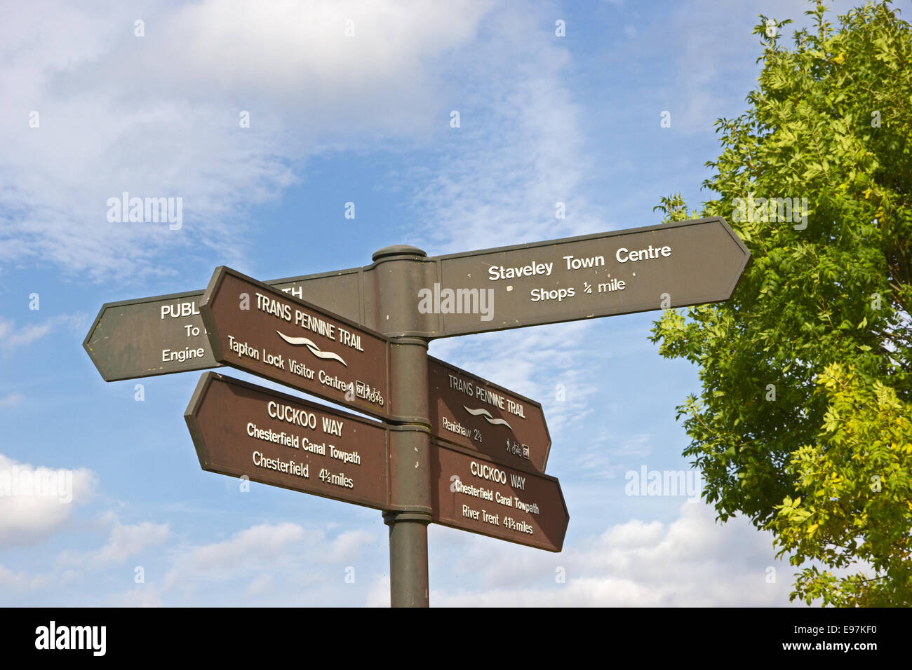 Wegweiser auf Trans Pennine Trail und Kuckuck. Stockfoto