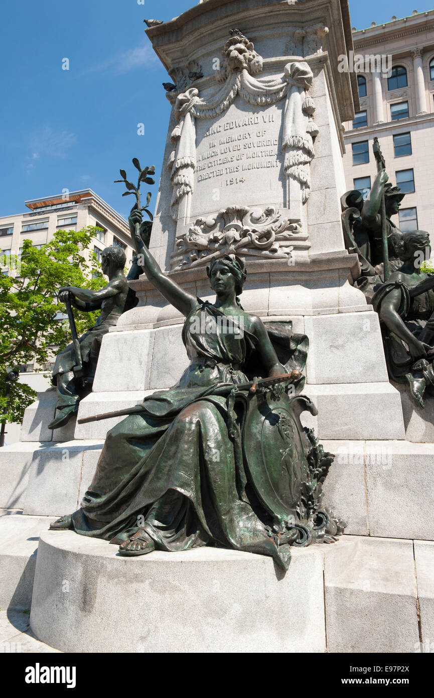 Detail des Denkmals Edward VII, am Phillips Square in Montreal, Provinz Quebec, Kanada. Stockfoto