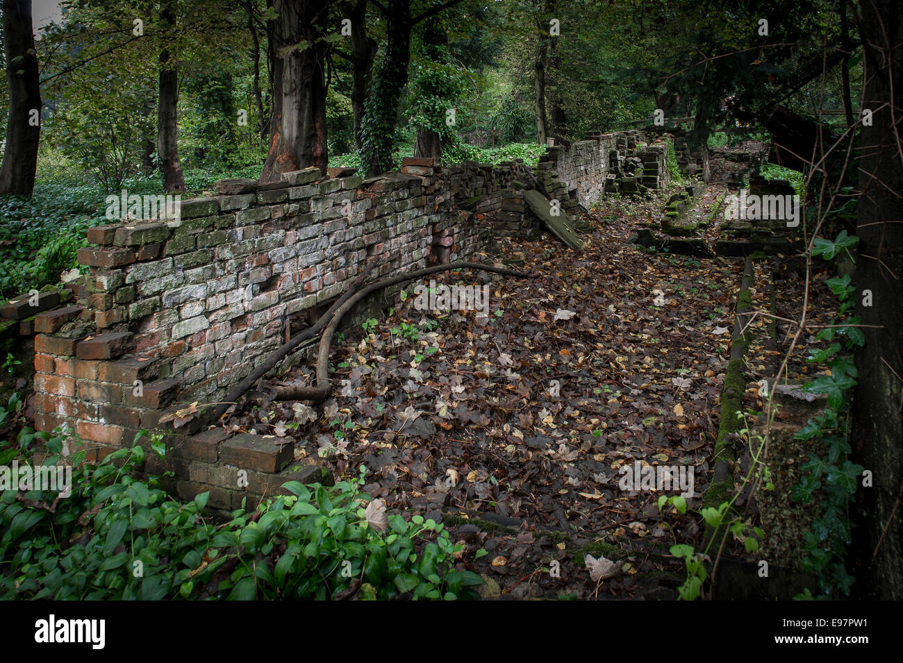 Die Überreste der alten Gebäude am Warley in Essex. Der Garten des Haus der Gärtner Miss Ellen Willmott in Essex Stockfoto