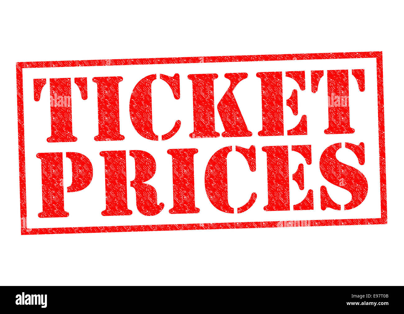 Ticketpreise roten Stempel auf einem weißen Hintergrund. Stockfoto