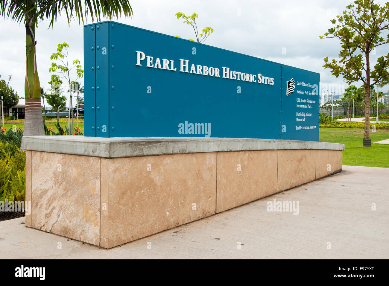 Pearl Harbor historische Stätten Zeichen in Oahu Stockfoto