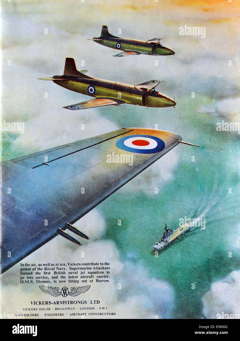 Anzeige von Vickers-Armstrong in die Krönung Naval Fleet Review Programm 1953. Großbritannien. Stockfoto