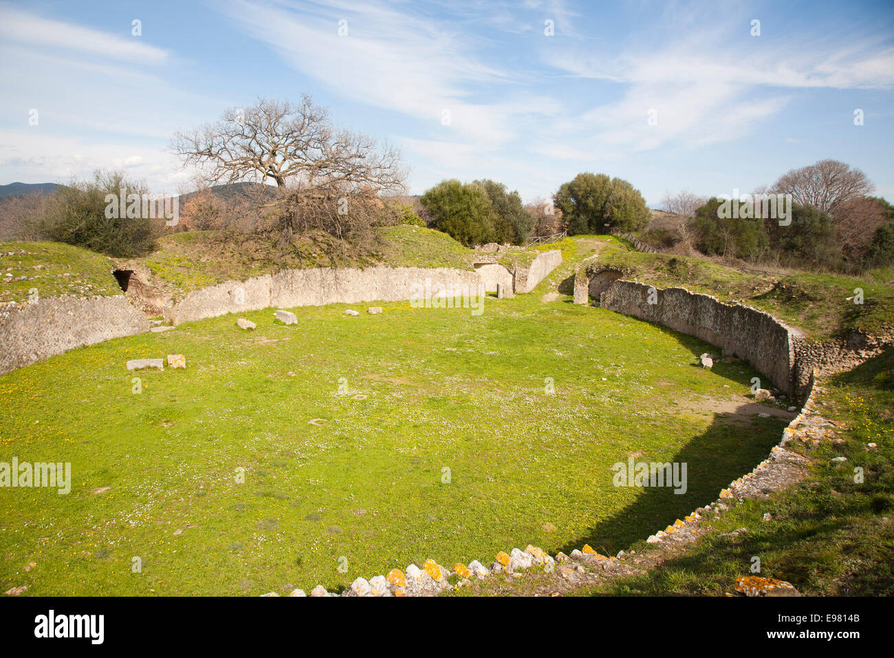 Amphitheater, etruskische Ruinen, archäologische Stätte, Roselle, Provinz Grosseto, Toskana, Italien, Europa Stockfoto