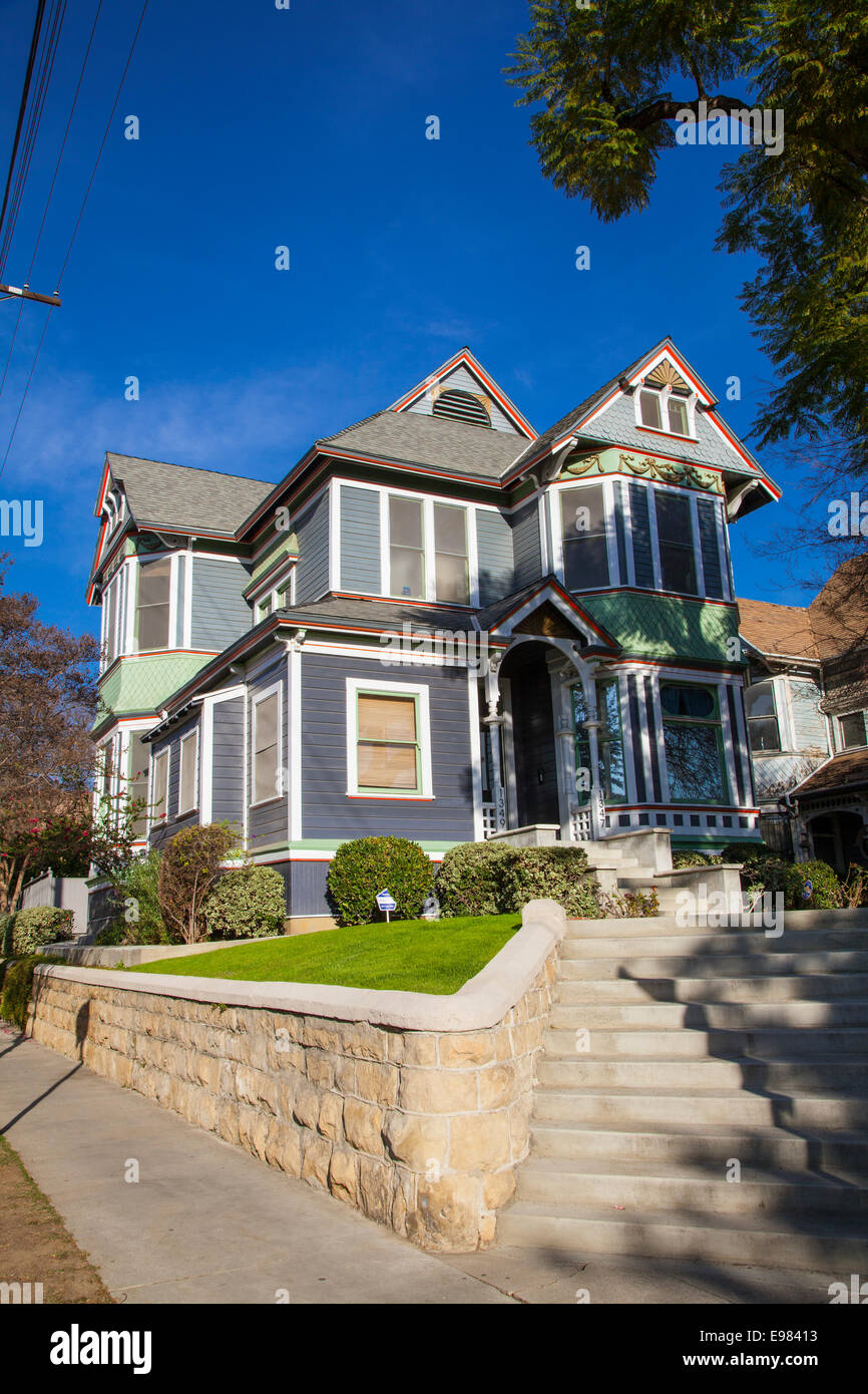 Viktorianische Häuser in Angelino Heights. Los Angeles, Kalifornien, USA Stockfoto