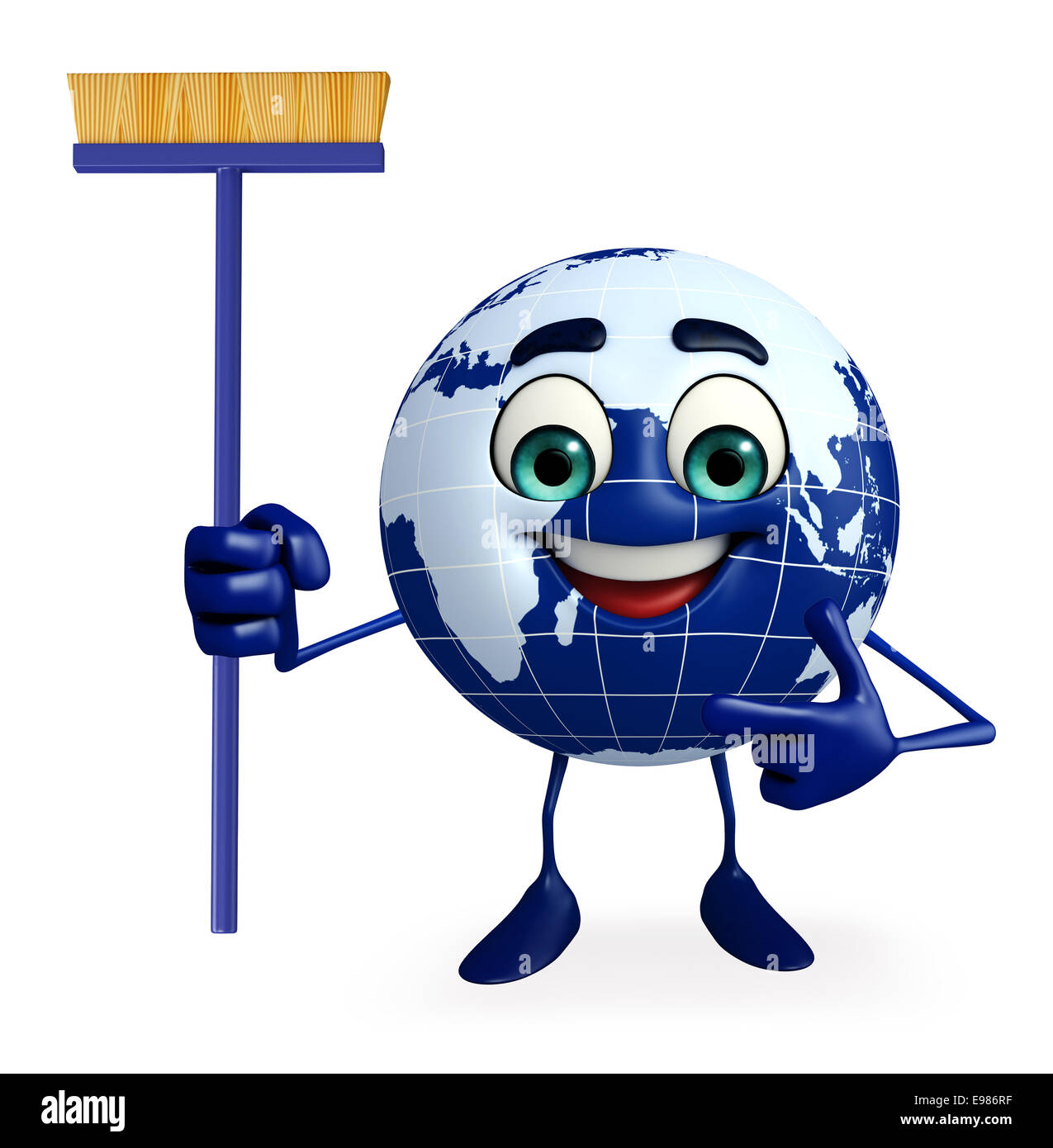 Cartoon Charakter der Erde mit Reinigung mop Stockfoto